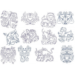 Stickserie - Zodiac Sternzeichen Line Art